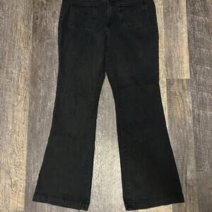Indigo Fusion Black Flare Jeans Women’s 14 Y2K Funky Front Pockets Retro Chic